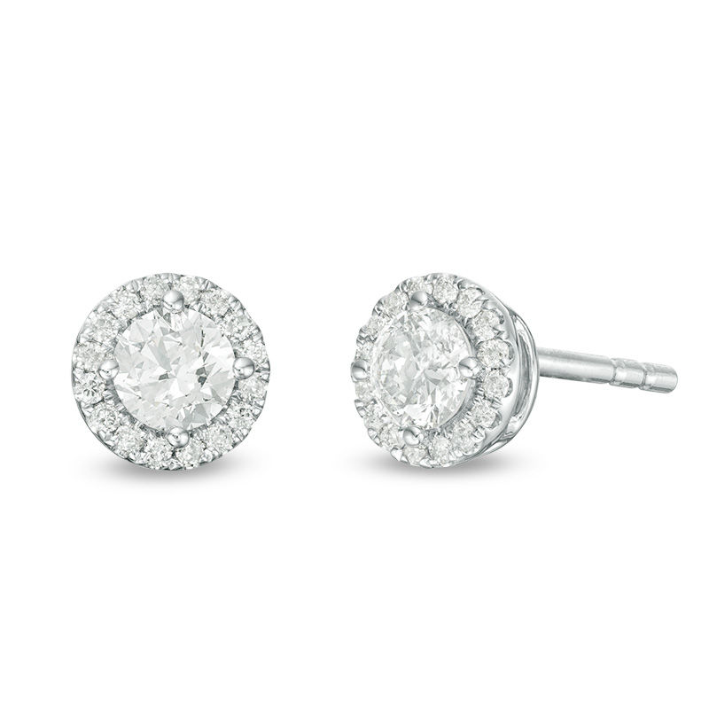 1/2 CT. T.W. Certified Diamond Frame Stud Earrings in 14K White Gold (I ...