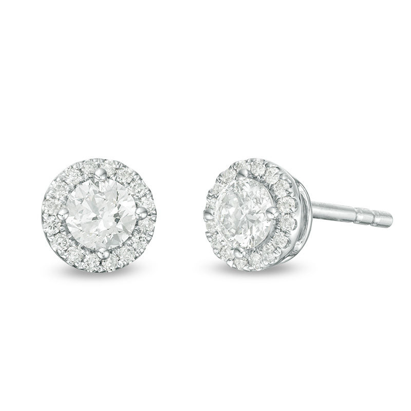 Main Image 1 of 1/2 CT. T.W. Certified Diamond Frame Stud Earrings in 14K White Gold (I/SI2)