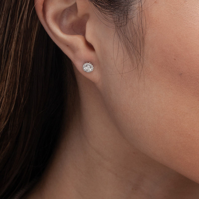 Main Image 2 of 1/2 CT. T.W. Certified Diamond Frame Stud Earrings in 14K White Gold (I/SI2)