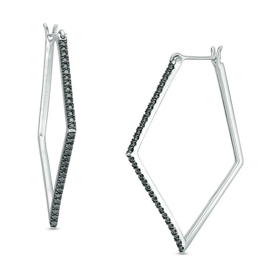 1/2 CT. T.w. Black Diamond Kite-Shaped Hoop Earrings in Sterling Silver