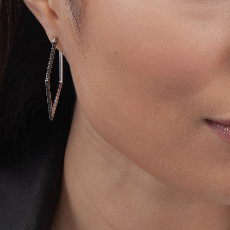 Main Image 2 of 1/2 CT. T.W. Black Diamond Kite-Shaped Hoop Earrings in Sterling Silver