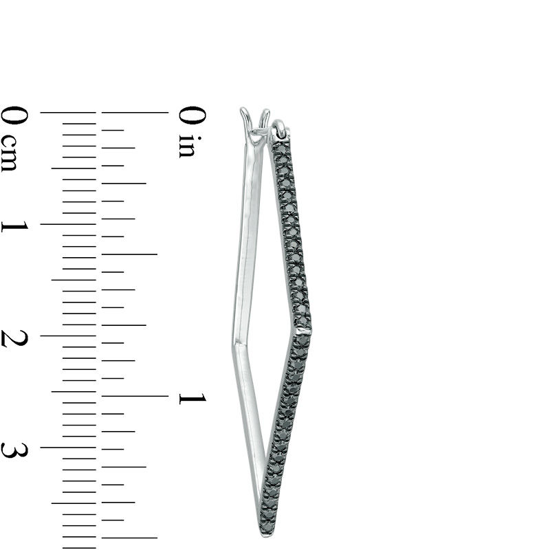 Main Image 3 of 1/2 CT. T.W. Black Diamond Kite-Shaped Hoop Earrings in Sterling Silver