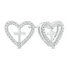 Thumbnail Image 1 of 1/10 CT. T.W. Diamond Heart Outline with Cross Stud Earrings in Sterling Silver
