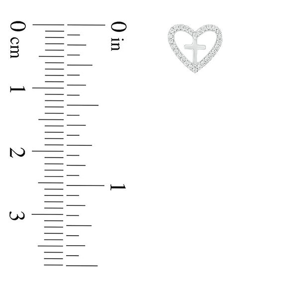 1/10 CT. T.w. Diamond Heart Outline with Cross Stud Earrings in Sterling Silver