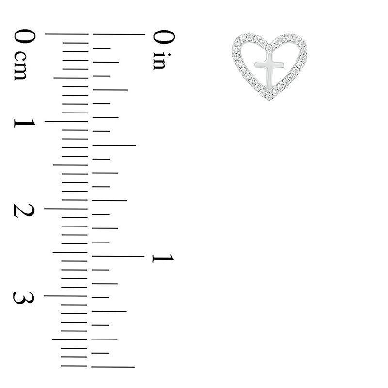Main Image 2 of 1/10 CT. T.W. Diamond Heart Outline with Cross Stud Earrings in Sterling Silver
