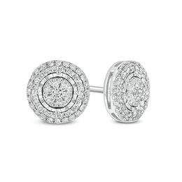 1/4 CT. T.W. Composite Diamond Double Frame Stud Earrings in 10K White Gold
