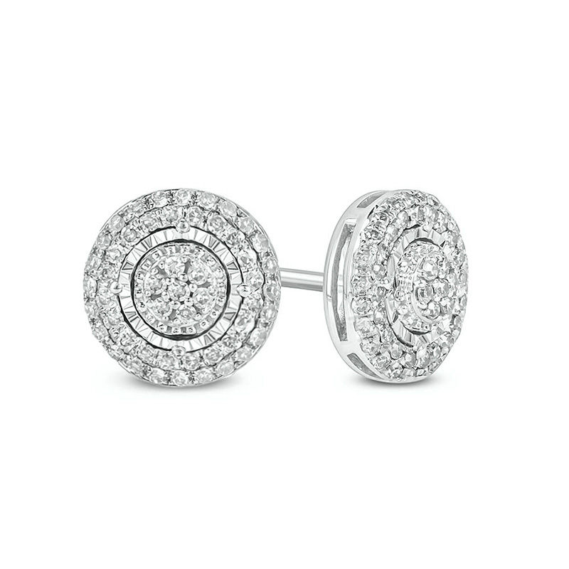 1/4 Ct. T.W. Diamond Double Frame with Scroll Edge Stud Earrings in Sterling Silver