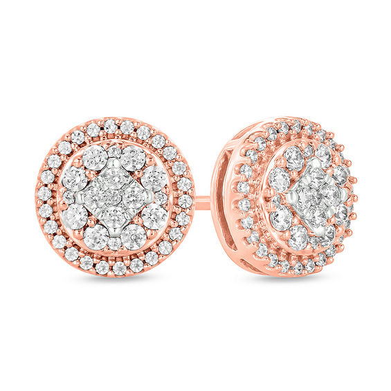 1/2 CT. T.w. Multi-Diamond Frame Stud Earrings in 10K Rose Gold