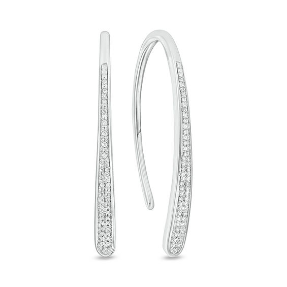 1/10 CT. T.w. Diamond Teardrop Curve Threader Earrings in 10K White Gold