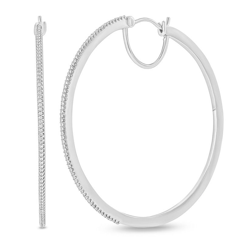 Main Image 1 of 1/2 CT. T.W. Diamond Thin Hoop Earrings in Sterling Silver