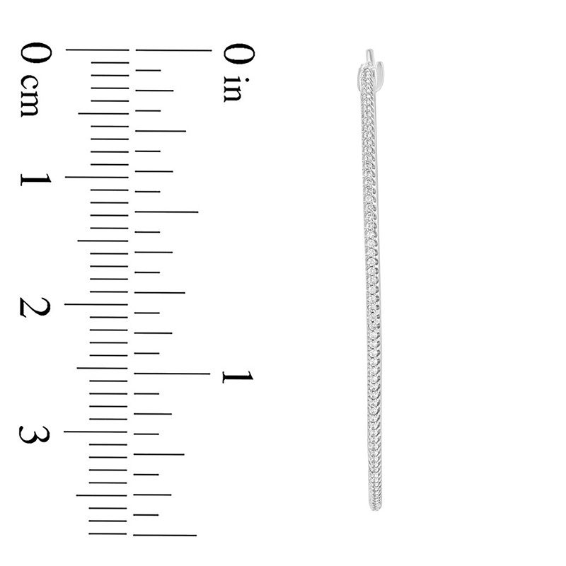 Main Image 2 of 1/2 CT. T.W. Diamond Thin Hoop Earrings in Sterling Silver