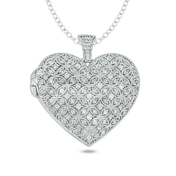 7/8 CT. T.w. Diamond Lattice Heart Vintage-Style Locket in Sterling Silver