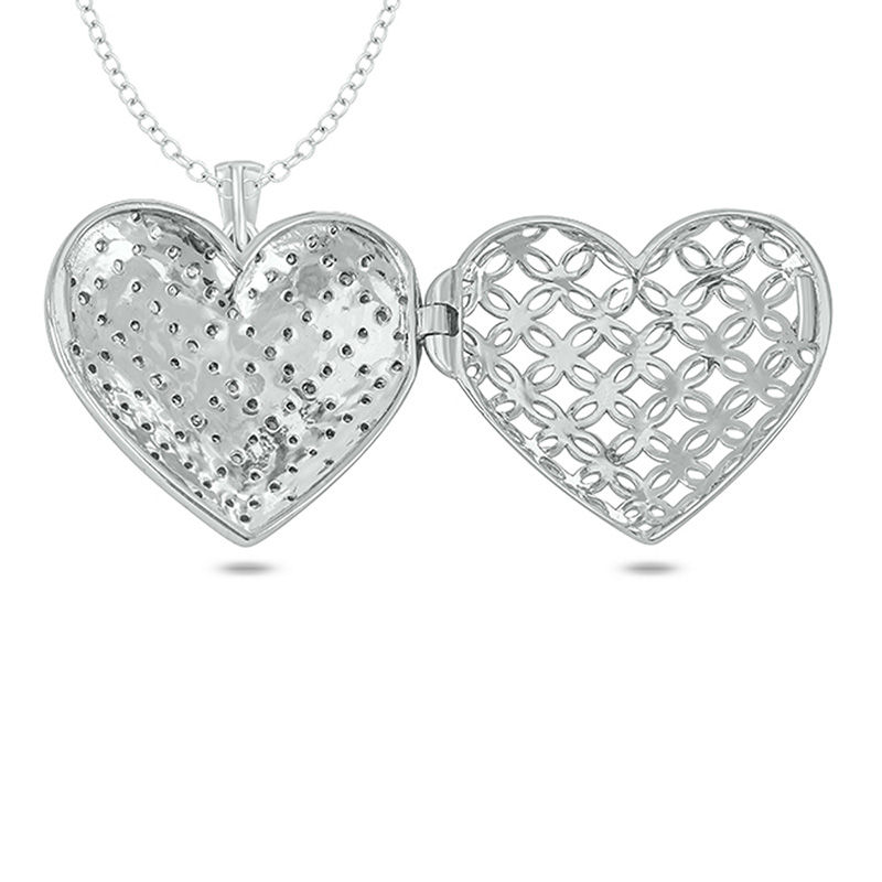 Main Image 2 of 7/8 CT. T.W. Diamond Lattice Heart Vintage-Style Locket in Sterling Silver