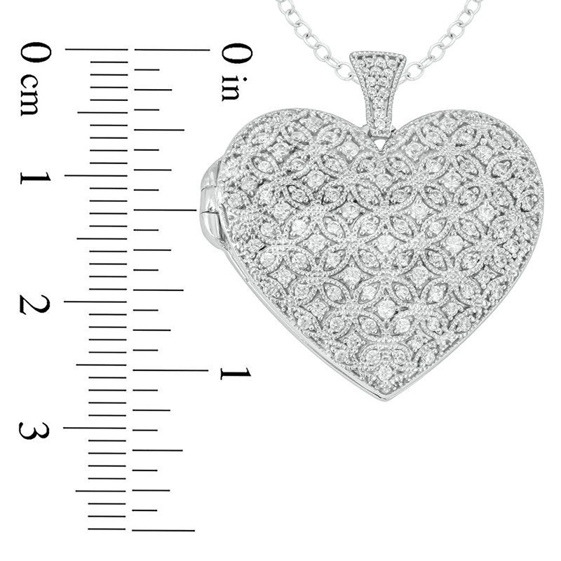 7/8 CT. T.W. Diamond Lattice Heart Vintage-Style Locket in Sterling Silver