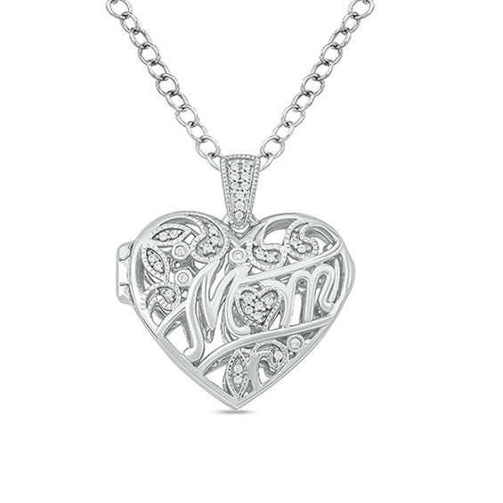 1/10 CT. T.w. Diamond Mom Vintage-Style Heart Locket in Sterling Silver