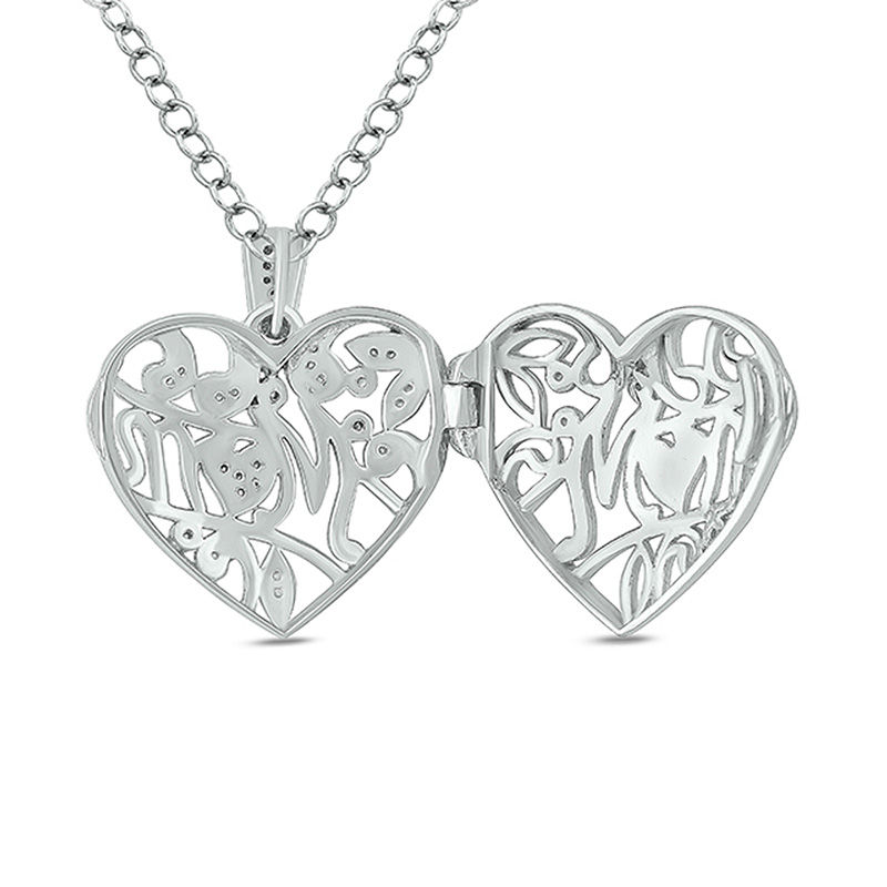 Main Image 2 of 1/10 CT. T.W. Diamond "Mom" Vintage-Style Heart Locket in Sterling Silver