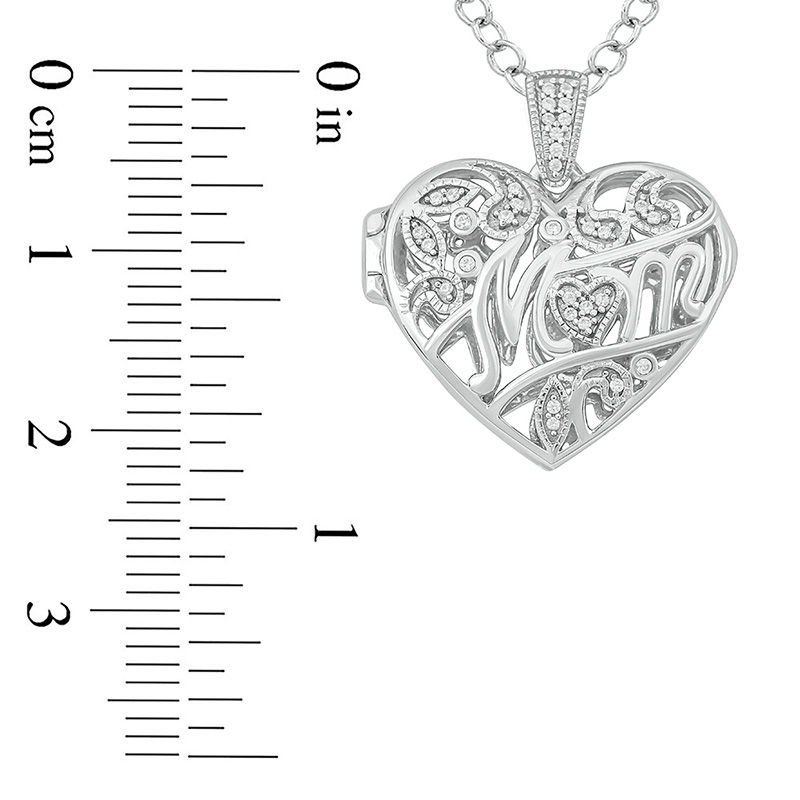 Main Image 3 of 1/10 CT. T.W. Diamond "Mom" Vintage-Style Heart Locket in Sterling Silver