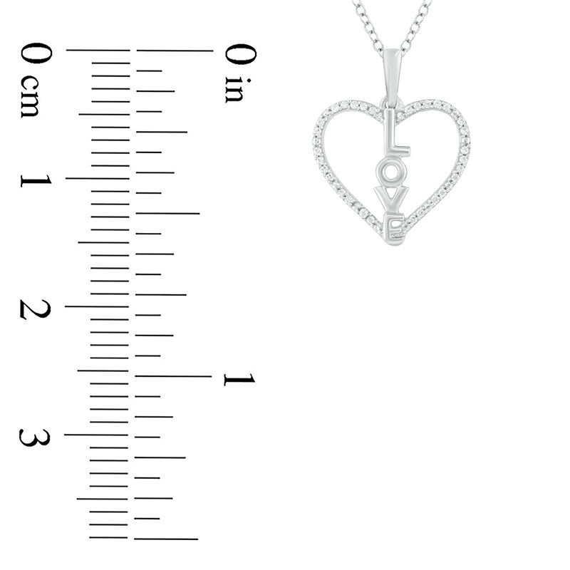 Main Image 2 of 1/10 CT. T.W. Diamond Vertical &quot;LOVE&quot; Heart Outline Pendant in Sterling Silver