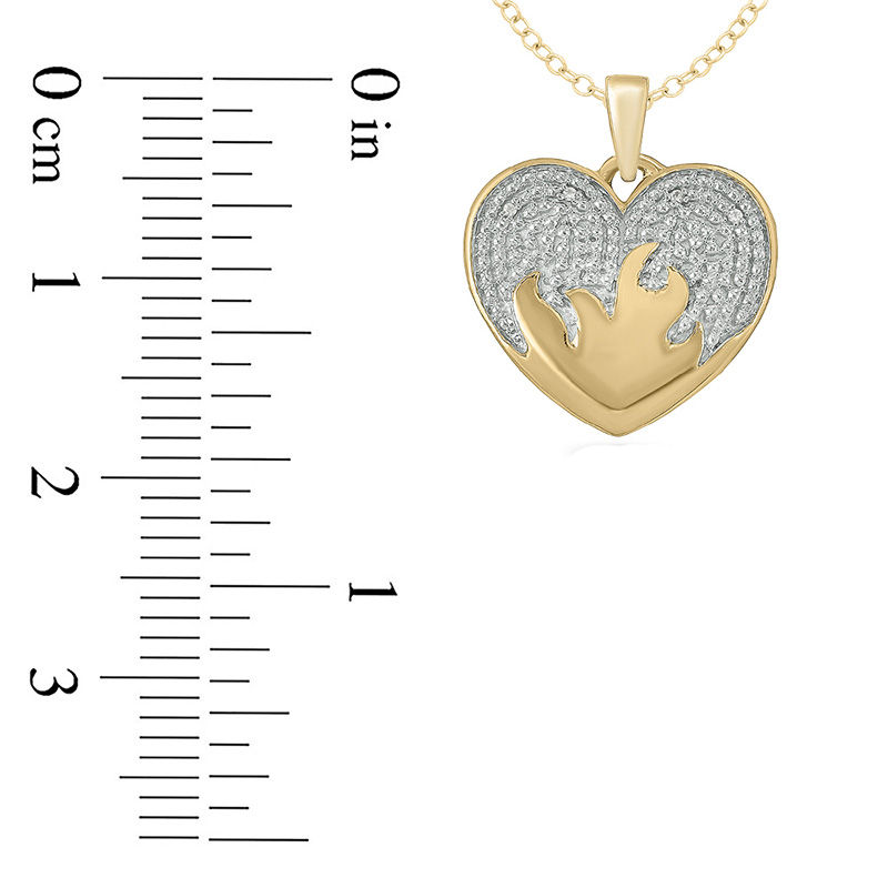 Main Image 2 of Diamond Accent Flame in Heart Pendant in Sterling Silver with 14K Gold Plate