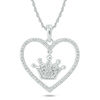 Thumbnail Image 1 of 1/10 CT. T.W. Diamond Heart Outline with Crown Drop center Pendant in 10K White Gold