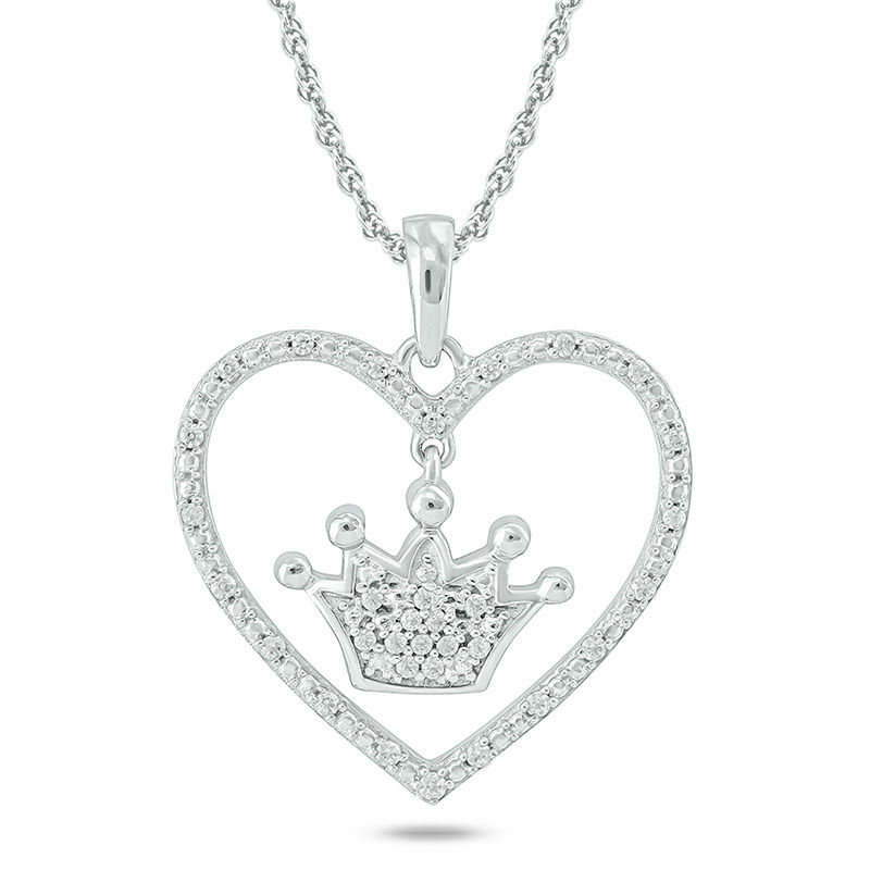 Main Image 1 of 1/10 CT. T.W. Diamond Heart Outline with Crown Drop center Pendant in 10K White Gold