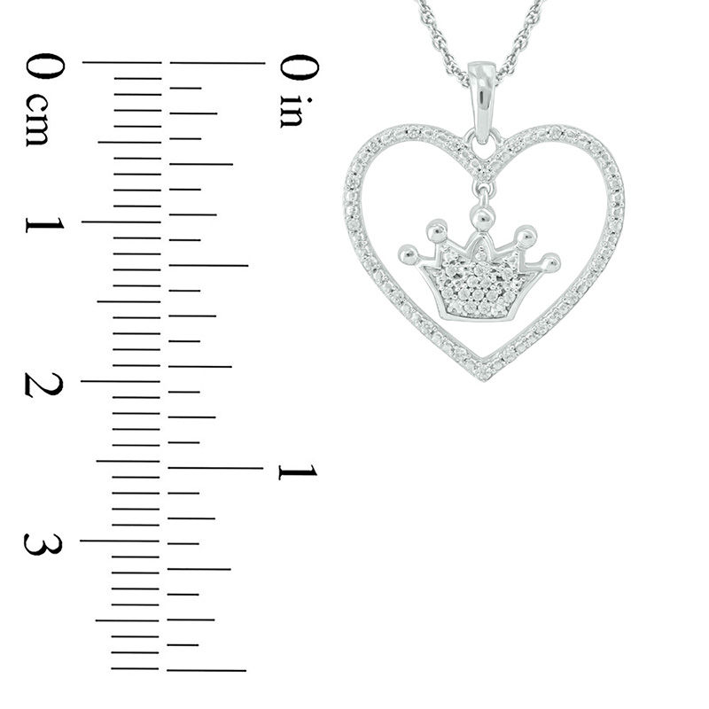 1/10 CT. T.W. Diamond Heart Outline with Crown Drop center Pendant in 10K White Gold