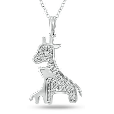 Diamond Accent Motherly Love Giraffe Pendant in Sterling Silver Zales