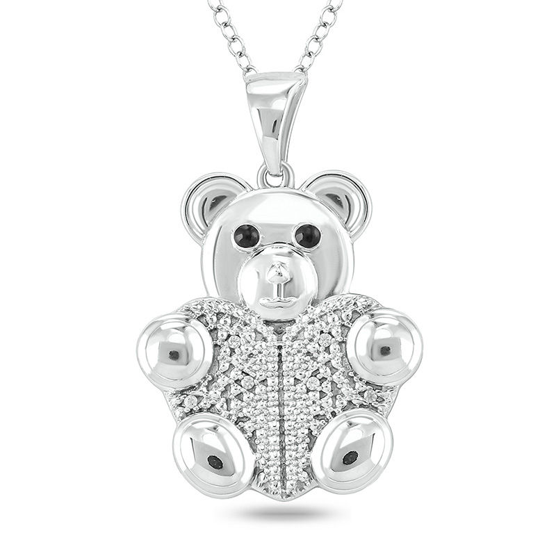 Main Image 1 of Diamond Accent Teddy Bear with Heart Pendant in Sterling Silver