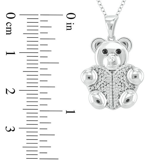 Diamond Accent Teddy Bear with Heart Pendant in Sterling Silver