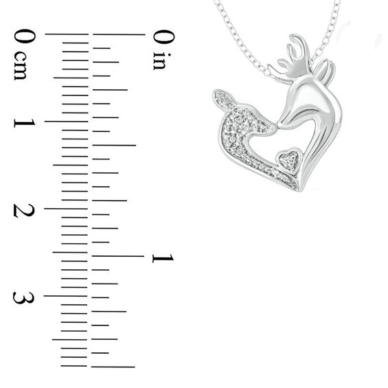 Diamond Accent Tilted Deer Heart Pendant in Sterling Silver