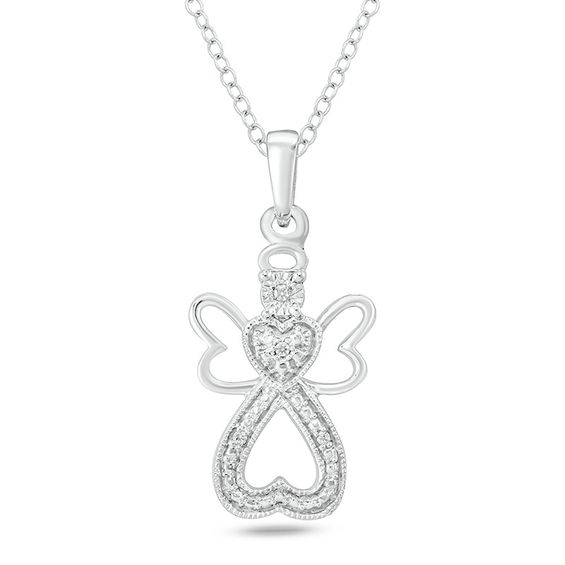 Diamond Accent Double Heart Angel Illusion Pendant In Sterling Silver Exclusives Collections Zales - Vs Diamond Angel Pendant Diamond Accent Double Heart Angel Illusion Pendant In Sterling Silver Exclusives Collections Zales - Vs Diamond Angel Pendant