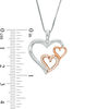Thumbnail Image 3 of 1/8 CT. T.W. Diamond Triple Heart Pendant in Sterling Silver and 10K Rose Gold