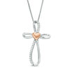 Thumbnail Image 1 of 1/10 CT. T.W. Diamond Heart Center and Loop Cross Pendant in Sterling Silver and 10K Rose Gold