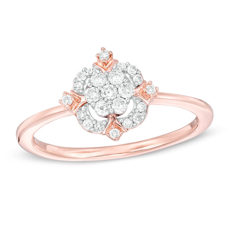 Main Image 1 of 1/5 CT. T.W. Composite Diamond Cushion Frame Flower Ring in 10K Rose Gold