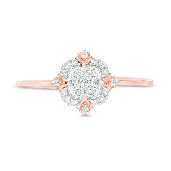 1/5 CT. T.w. Composite Diamond Cushion Frame Flower Ring in 10K Rose Gold