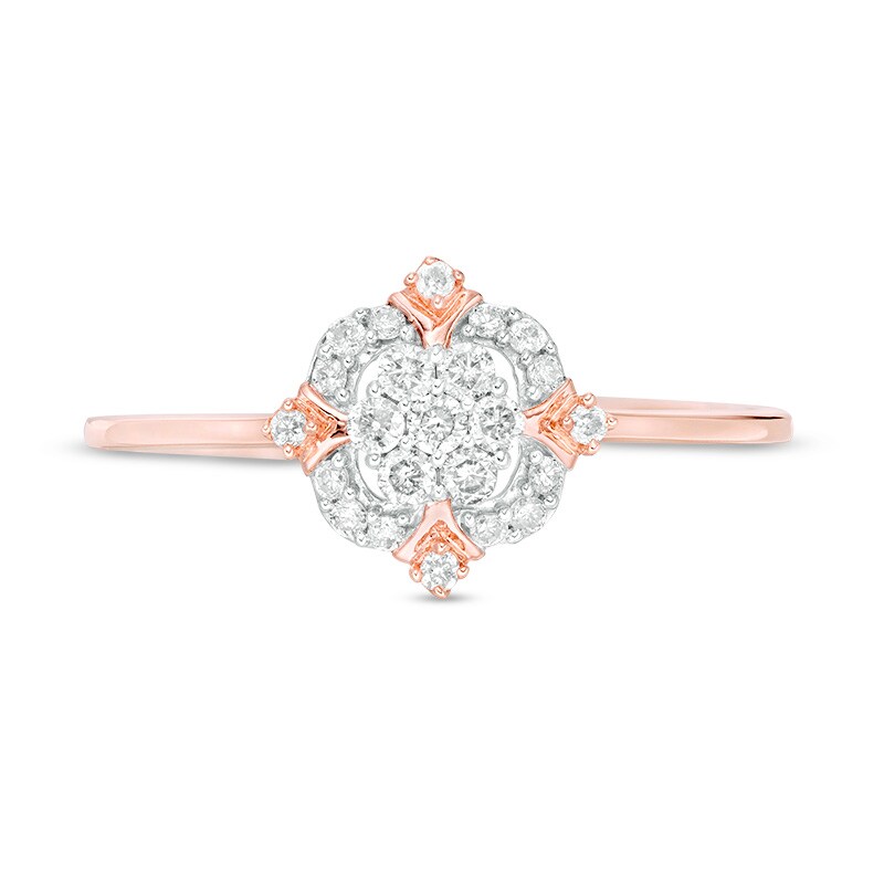 Main Image 4 of 1/5 CT. T.W. Composite Diamond Cushion Frame Flower Ring in 10K Rose Gold