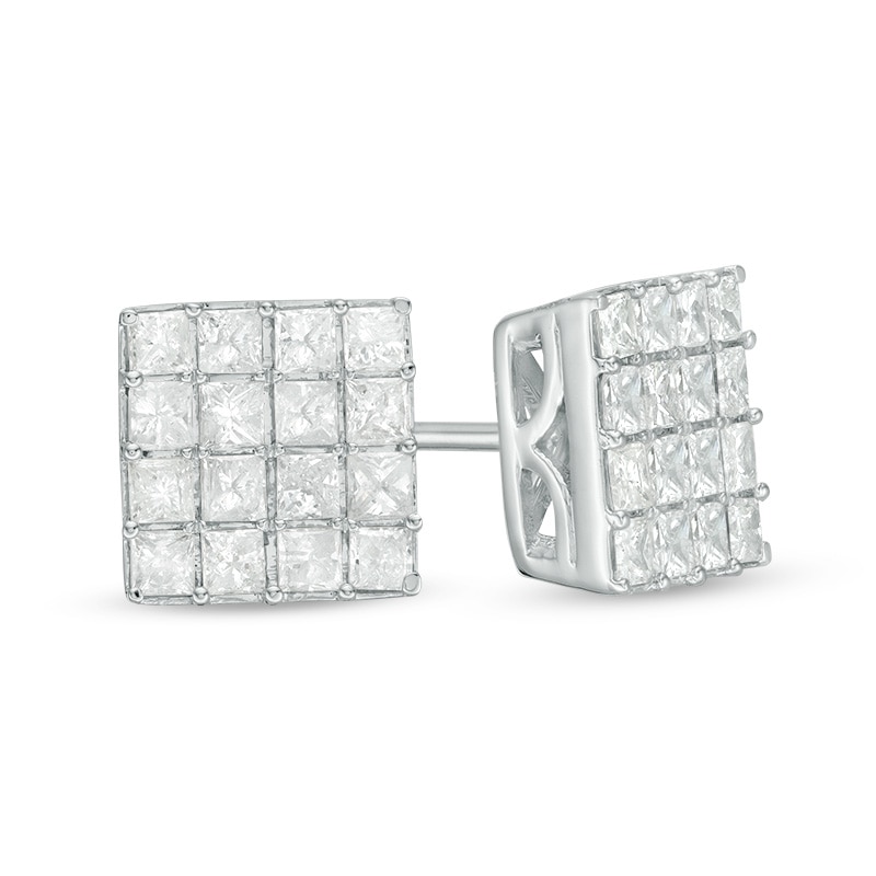 Main Image 1 of 1 CT. T.W. Princess-Cut Composite Diamond Stud Earrings in 10K White Gold