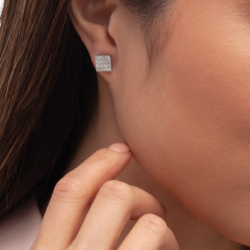 Main Image 2 of 1 CT. T.W. Princess-Cut Composite Diamond Stud Earrings in 10K White Gold