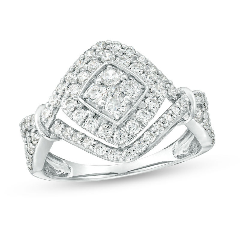 Main Image 1 of 1 CT. T.W. Diamond Tilted Double Square Frame Collar Ring in 10K White Gold