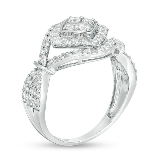 1 CT. T.w. Diamond Tilted Double Square Frame Collar Ring in 10K White Gold