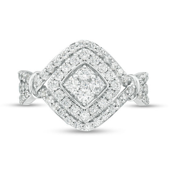 1 CT. T.w. Diamond Tilted Double Square Frame Collar Ring in 10K White Gold