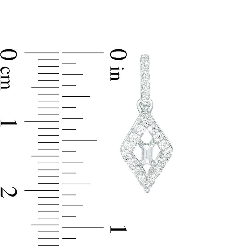 Main Image 3 of 1/2 CT. T.W. Baguette and Round Diamond Kite-Shaped Drop Earrings in 10K White Gold
