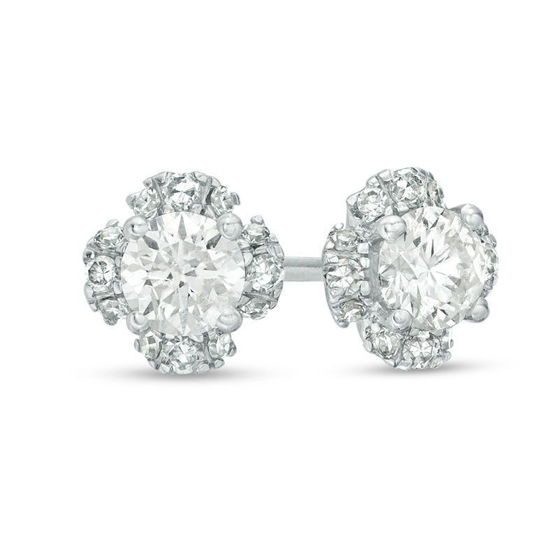 Main Image 1 of 1/2 CT. T.W. Diamond Clover Frame Stud Earrings in 10K White Gold