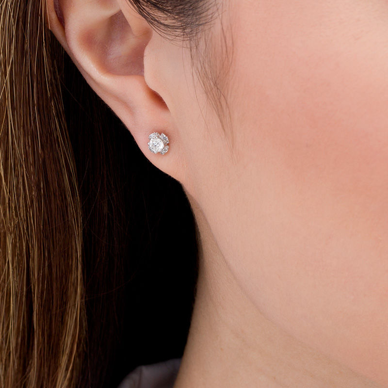 Main Image 2 of 1/2 CT. T.W. Diamond Clover Frame Stud Earrings in 10K White Gold
