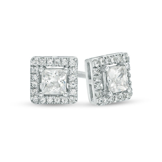 1/2 CT. T.w. Princess-Cut Diamond Square Frame Stud Earrings in 14K White Gold