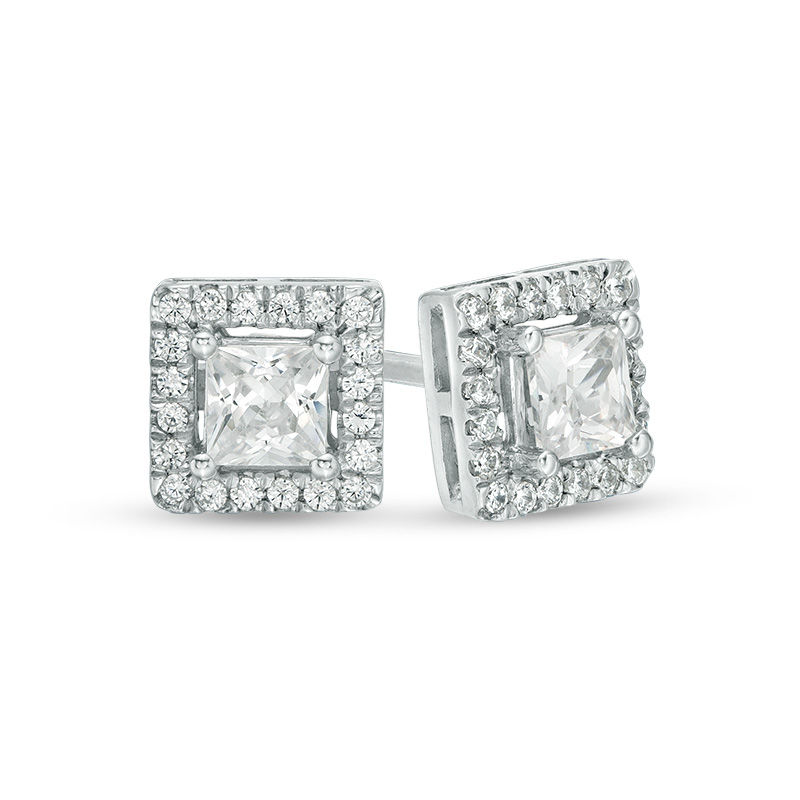 Main Image 1 of 1/2 CT. T.W. Princess-Cut Diamond Square Frame Stud Earrings in 14K White Gold