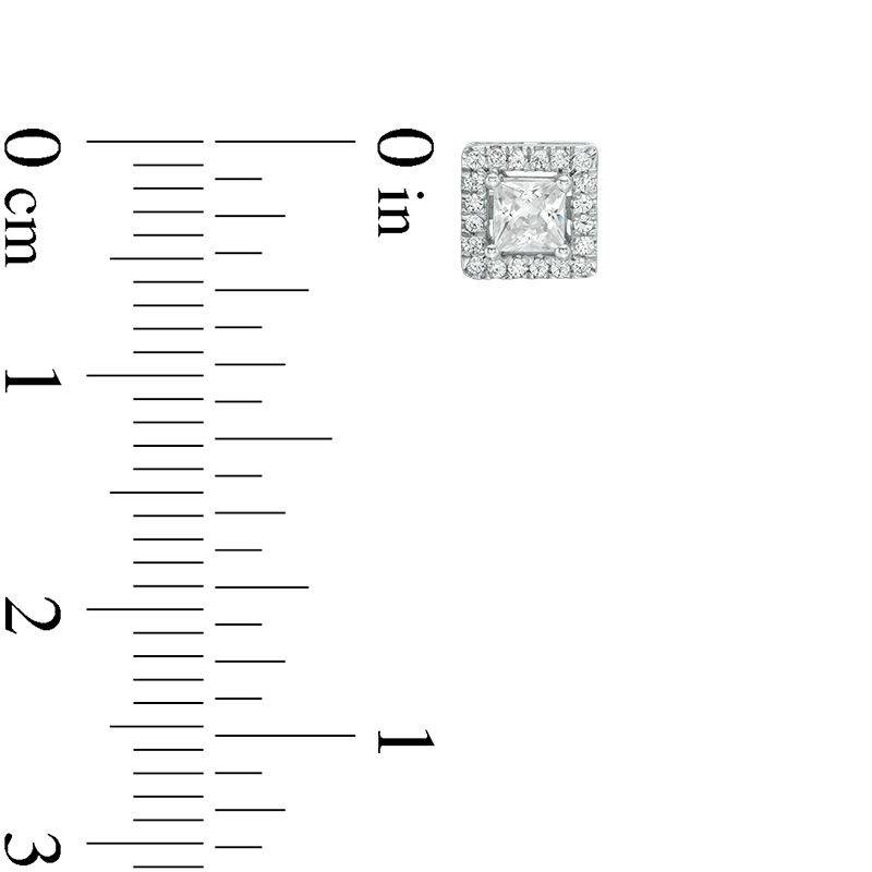 Main Image 3 of 1/2 CT. T.W. Princess-Cut Diamond Square Frame Stud Earrings in 14K White Gold