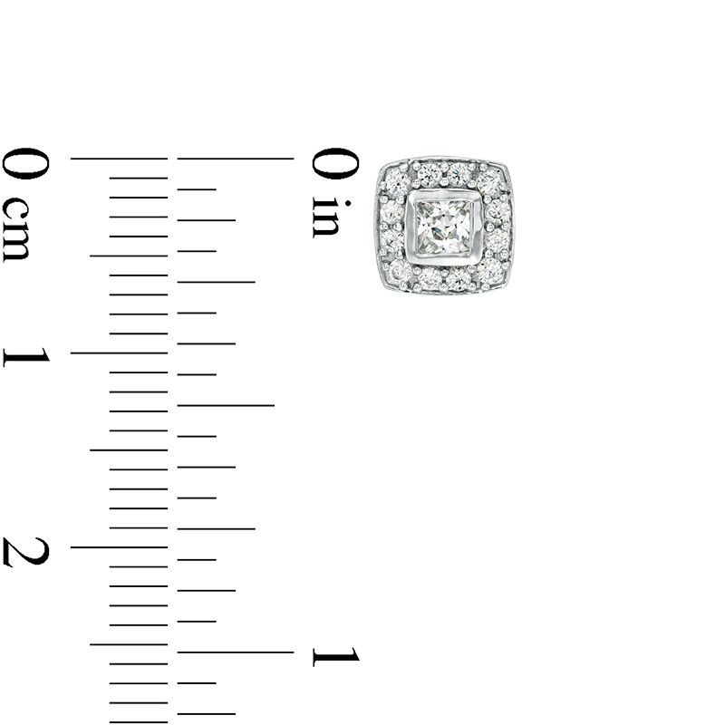Main Image 3 of 1/2 CT. T.W. Princess-Cut Diamond Bezel Frame Stud Earrings in 10K White Gold