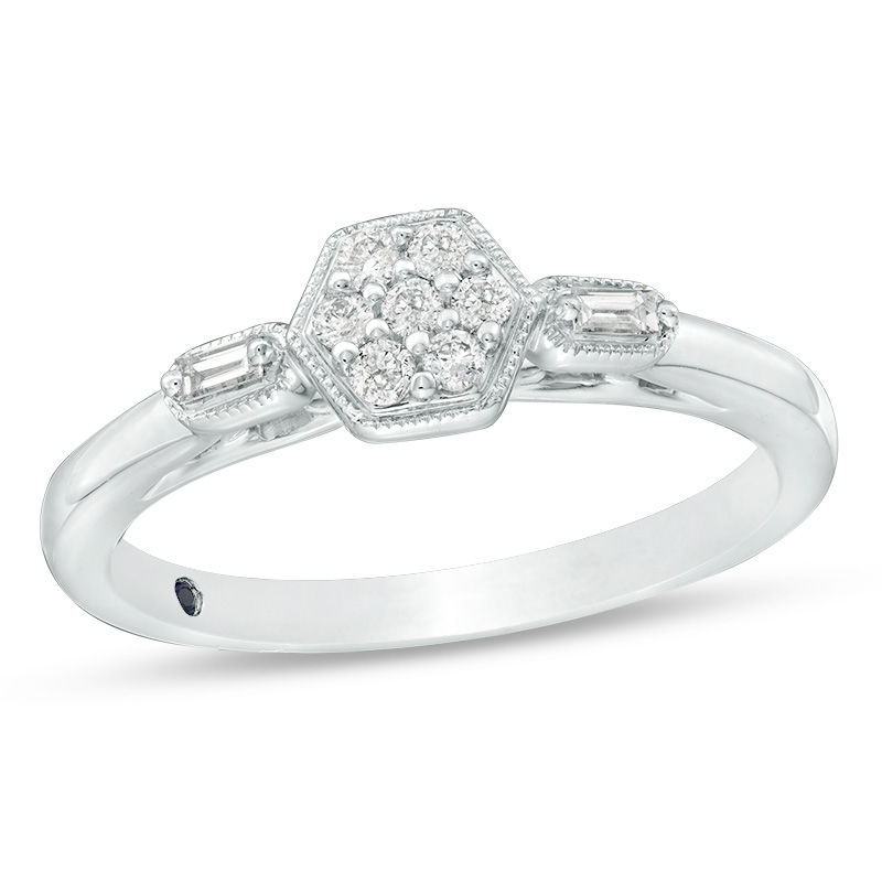 Main Image 1 of Cherished Promise Collection™ 1/6 CT. T.W. Composite Diamond Vintage-Style Promise Ring in Sterling Silver