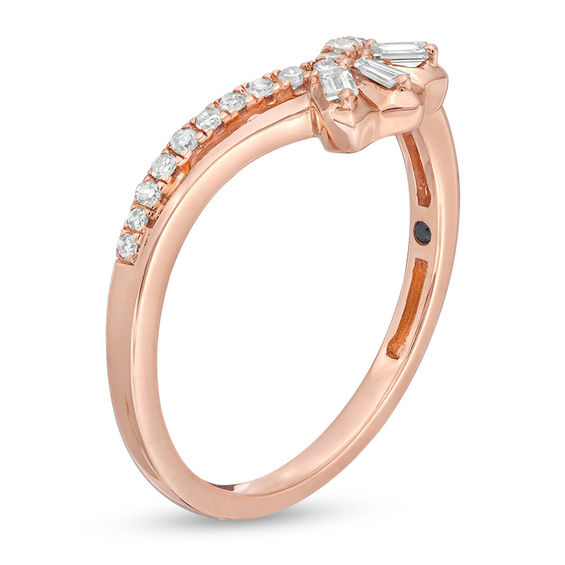Cherished Promise Collectionâ¢ 1/6 CT. T.w. Baguette and Round Diamond Double Chevron Promise Ring in 10K Rose Gold